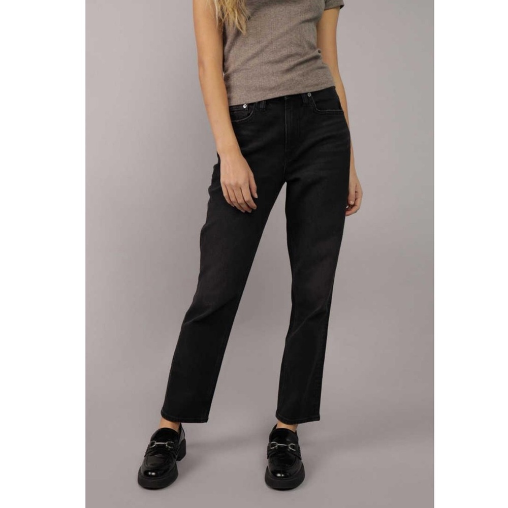 AE Stretch Super High-Waisted Ankle Straight Leg Denim Jeans Black Wash